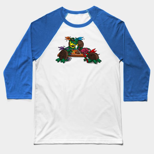 Funny Zombie Ninjas Eating Master 80's Cartoon Gift For Zombie Lovers Baseball T-Shirt by BoggsNicolas